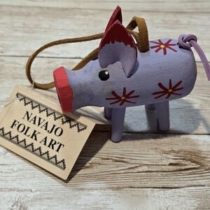 Vintage Navajo Folk Art Purple Pig Ornament